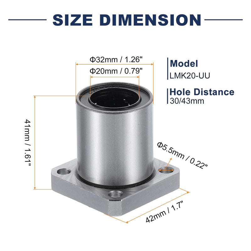 [Australia - AusPower] - uxcell LMK20-UU Linear Ball Bearings 20mm Bore 32mm OD 41mm Length Round Flange Nickel Plated with Screws for CNC Machine 3D Printer 2pcs 