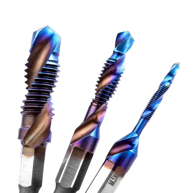 [Australia - AusPower] - Treki 6-Piece Combination Tap Bit Set M3 M4 M5 M6 M8 M10, Manual Tap Set, Spiral Tap with 6.35 mm for Cordless Screwdriver, HSS Hand Tap, Machine Tap Bits Set 