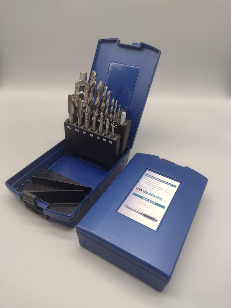 [Australia - AusPower] - PRO by Lienemann Tap and Die Set 15 Pieces | HSS M3 - M12 | Includes Core Hole Drill | Cutting Tap with Tap Wrench | Tap Set Item No.: 2359015 