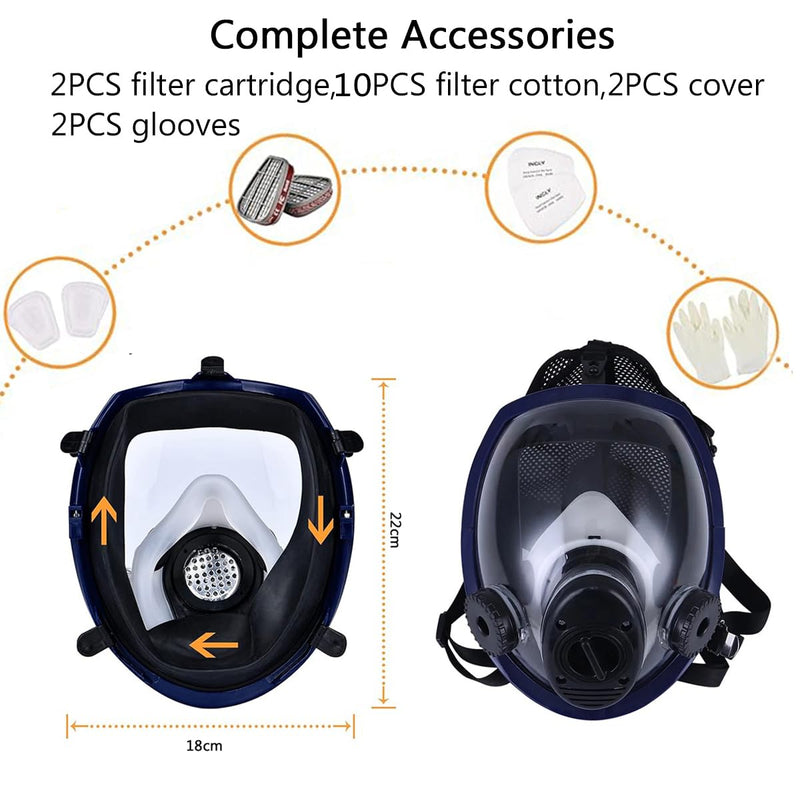 Respirator Mask Full Mask with 10 Filters, Full Face Mask, Dust Mask, Reusable Dust Mask for Sanding, Painting, Polishing, Fine Dust, Spraying, Chemicals, DIY RM78