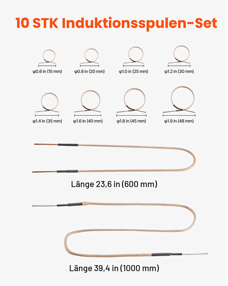 VEVOR 10-Piece Magnetic Induction Heating Coil, Mini Heating Coils Set with Flexibility & Long Life for Removing Rusty Screws & Nuts, 8 Coils + 1 U-shaped + 1 Free Shape