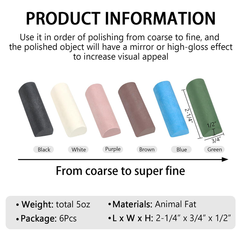 [Australia - AusPower] - SCOTTCHEN Buffing Polishing Cutting Compounds 5 Oz.Kit-for Stainless Steel Aluminum Jewelry,Black White Purple Brown Blue Green,from Course to Fine - 6 Pcs 