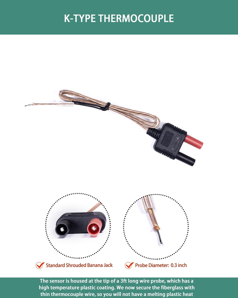 [Australia - AusPower] - Type K Thermocouple Probe, Replacement Thermocouple Sensor Bead Probe Fit for Clamp Meters, Fluke Multimeter F17B+ F116C F87-V F28LL F189 F289 F179 F287 