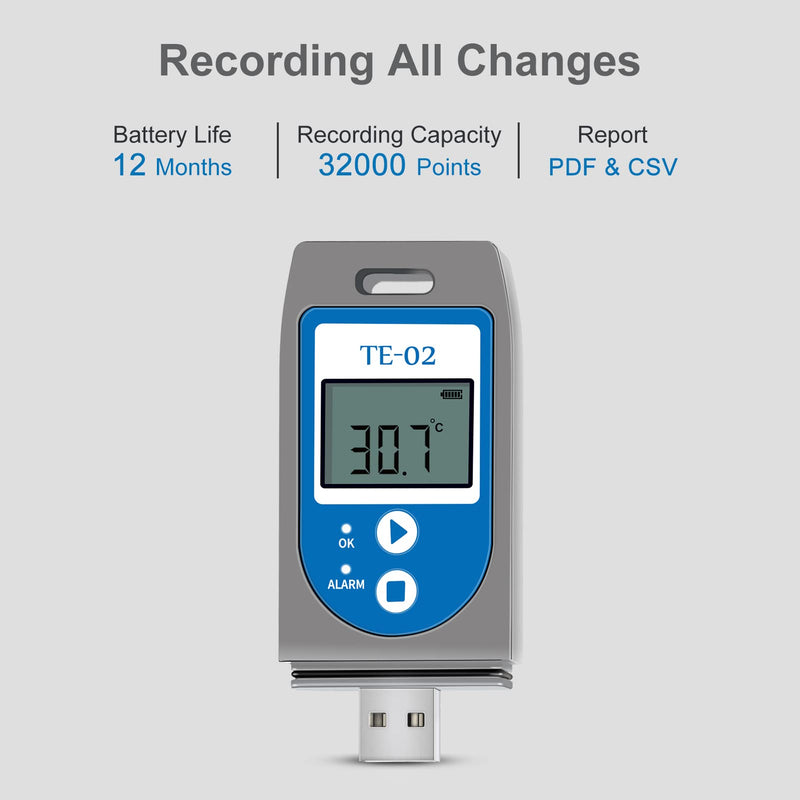 [Australia - AusPower] - ThermElc TE-02 USB Temperature Data Logger Recorder, 32000 Points, High Accuracy, Industrial Temperature Data Logger, LCD Screen, Generation of PDF & CSV 1 