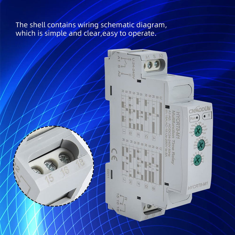 [Australia - AusPower] - Multifunction Time Relay HYCRT8-M1 0.1s-10days 16A AC/DC 24-240V 10 Function Choices Time Delay Relay Din Rail Mount Type HYCRT8-M1,Multifunction 