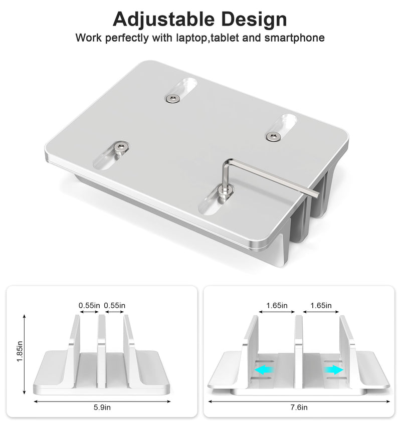 [Australia - AusPower] - New Vertical Laptop Stand, Adjustable 2 Slot Aluminum Desktop Holde(Up to 17.3 inch), Fits All MacBook/Microsoft Surface/HP/Dell/ChromeBook/iPad and Gaming Laptops (Silver) Silver 