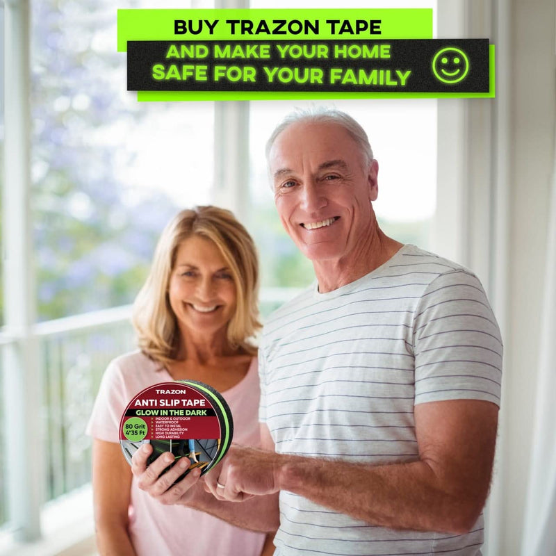 Grip Tape - Heavy Duty Anti Slip Tape for Stairs Outdoor/Indoor Waterproof Safety Non Skid Roll for Stair Steps Traction Tread Staircase Grips (2 Inch x 35 Feet, Black with Glow in The Dark Strips) 2 Inch x 35 Feet