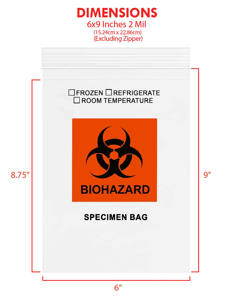 [Australia - AusPower] - GPI - 6" X 9" 100 Pack, Biohazard Specimen Zip Bags, With Pouch, 2 Mil Thick, For Your Laboratory Or Health Care Facility Samples. 6" X 9" 