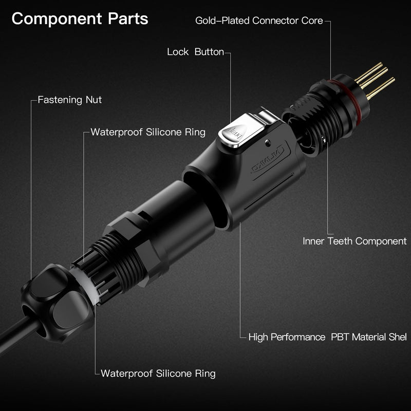 [Australia - AusPower] - CNLINKO LP-20 4 PIN Waterproof Connector, IP68 Circular Connector, Quick Plugging Aviation Connector, PBT Plastic Shell Solder Connector, Marine Industry Connector Male Plug Inline Plug-in (4 PIN) 4-Pin 