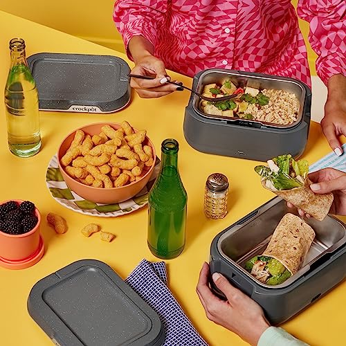 Crock-Pot 28-Ounce Mini Electric Heated Lunch Box, Portable Food Warmer, Perfect for Travel, Car, On-the-Go, Keeps Food Warm, Spill-Free, Dishwasher-Safe, Ideal Gift for Men and Women, Gray 3.5 Cups