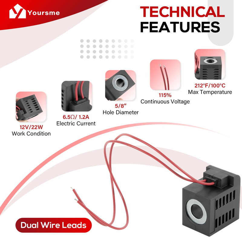 [Australia - AusPower] - 10162-76 12V DC Solenoid Coil 22W Dual Wire Leads for Hydraulic Power Unit Lift Dump Fits for Valve Stem Series 10 12 16 38 58 