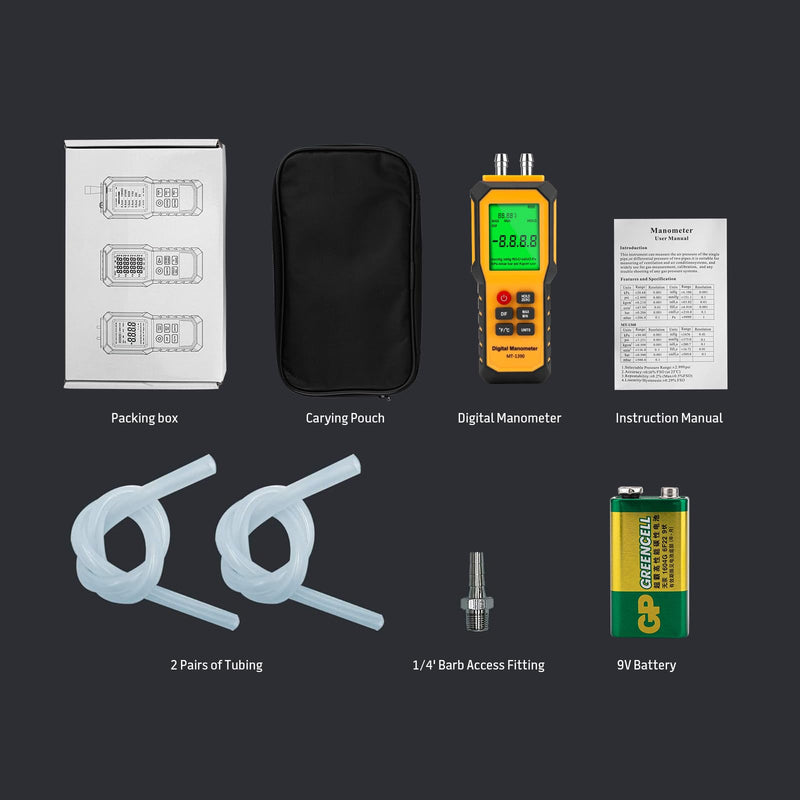 [Australia - AusPower] - 5/16 Inches Diameter Pressure Port Digital Manometer, YZT Meter Dual Port Air Pressure Meter Pressure Gauge HVAC Gas Tester, Differential Pressure Manometer 5/16 Inches Diameter Port 