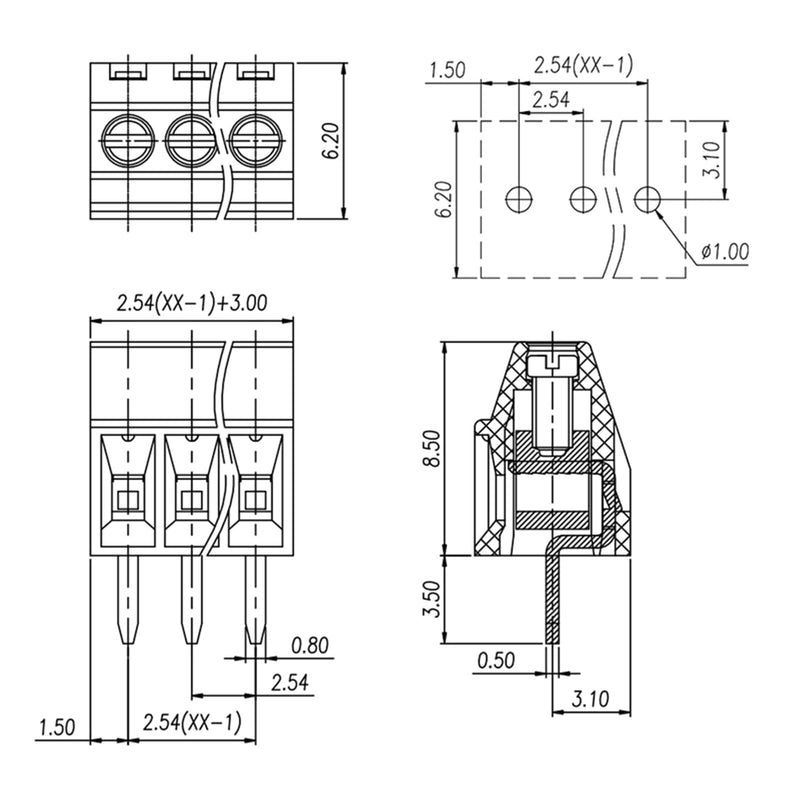 [Australia - AusPower] - CEMYDEYO PCB Screw Terminals, Pack of 50, 2.54 mm 0.1 Inch Pitch PCB Mount Screw Terminal Block, 2 Pin, 3 Pin, 4 Pin Connector, for 26-18AWG Cable 