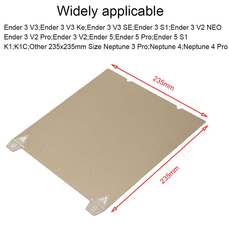 [Australia - AusPower] - 235X235MM Double Sided Textured Board PEI Sheet Heated Bed Spring Steel Flexible Platform for Ender 3 V3/Ender 3 V3 KE/Ender 3 V3 SE/K1/K1C/Neptune 3/4 Pro/Ender 5 S1/SV05/SV06/SV07 (Gold) Double Sided Textured Gold 