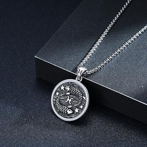 925 Sterling Silver Zodiac Constellation Necklaces for Men Women 2-Pisces (A-Retro Feb.19-Mar.20)