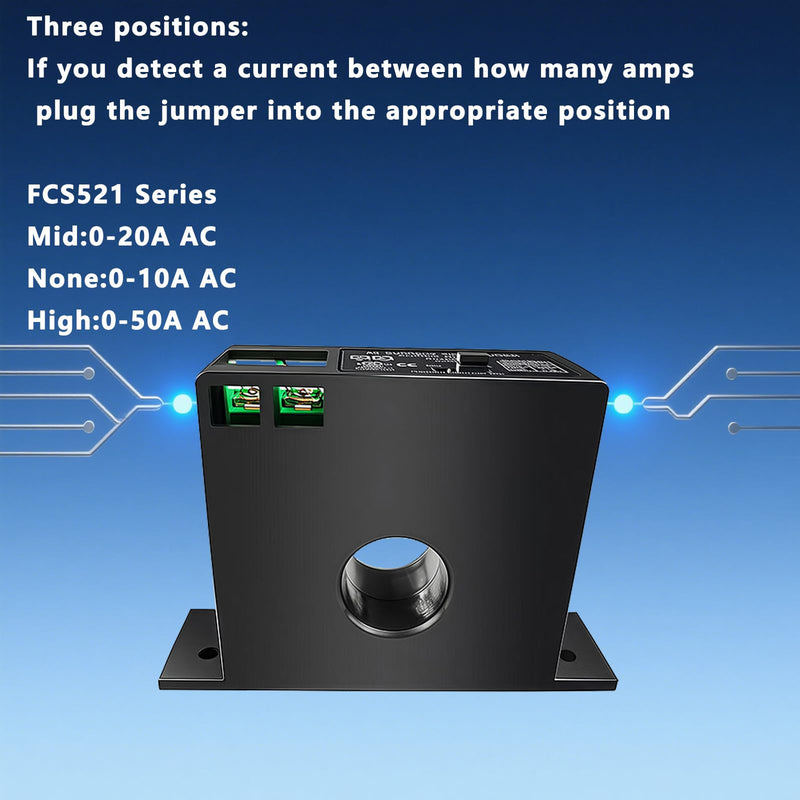 FCS521-SD-10V Current Transmitter Transformer Sensor AC Current Converter 0-50A, Push Button Switch, Automatic Operation, Black FCS521-SD-10V