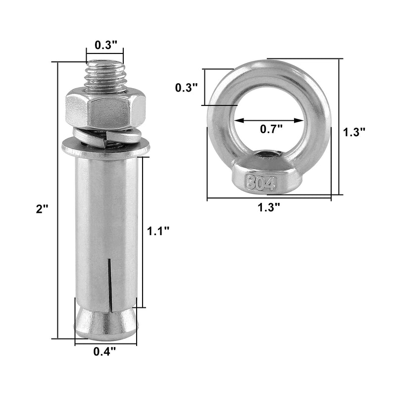 [Australia - AusPower] - 5PCS M8 x 50mm Ring Lifting Expansion Eyebolt Bolt Screw, 304 Stainless Steel Wall Concrete Brick Anchor Bolt 