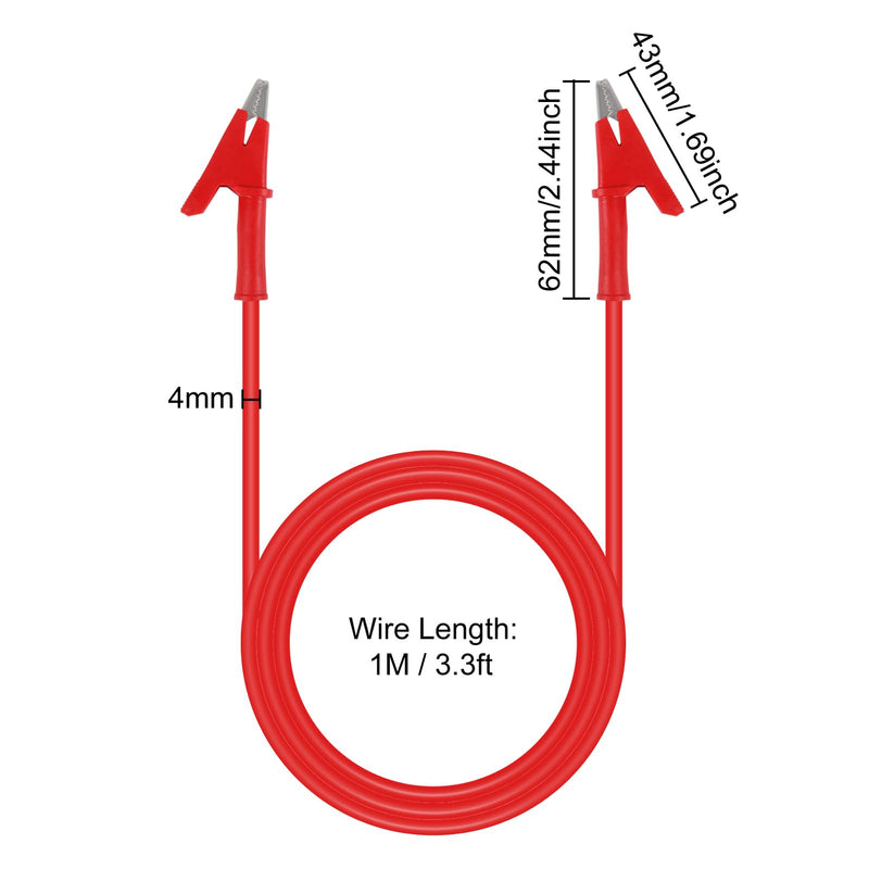 [Australia - AusPower] - 4Pcs Dual Ended Crocodile Alligator Clips Test Leads Dual Ended Crocodile Wire with Insulators Clips for Electrical Test(Wire Length 39.37inch/1m) 