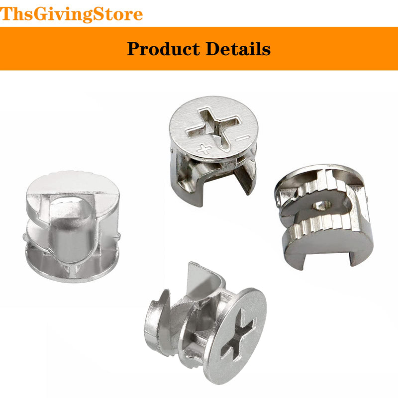 [Australia - AusPower] - 75pcs Cam Lock Nut Fasteners, 3 Sizes Eccentric Wheel Nut Furniture Connectors Cam Fittings for Cabinet Connecting Hardware Bolts Silver Tone 