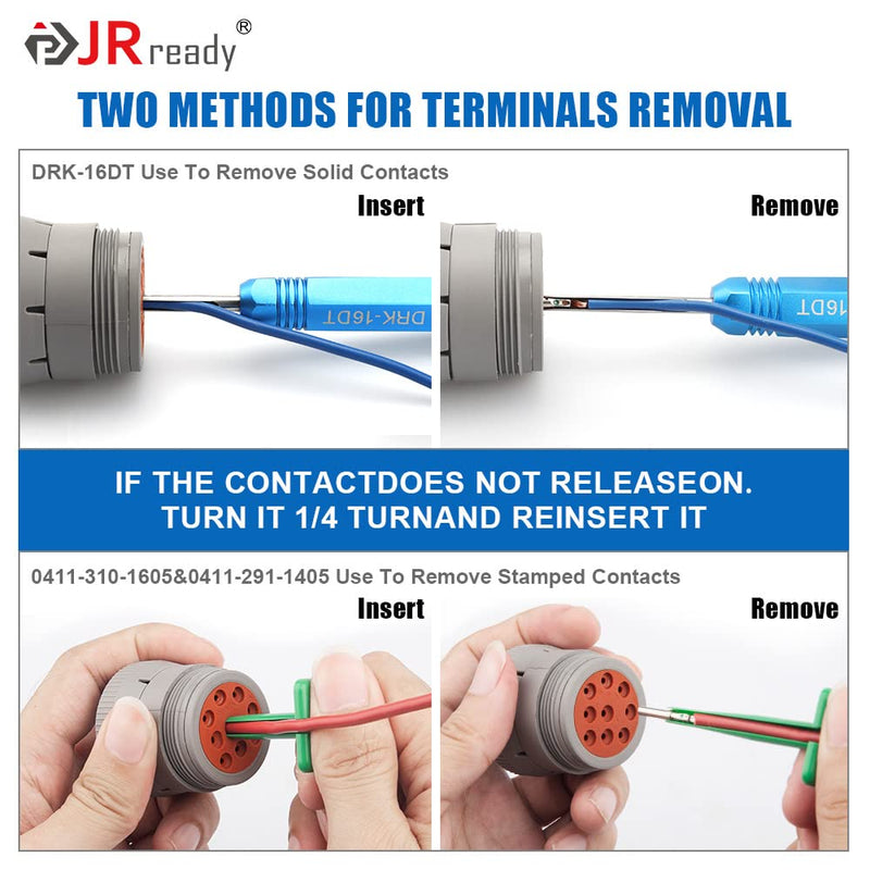 [Australia - AusPower] - JRready ST5236 Deutsch Pin Extractor Tool for 16#12#20# Solid/Stamped Contacts 10-22 AWG, Terminal Removal Tool Kit with Steel DRK-RT1 for Deutsch DT,DTM,DTP Series Connector 13PCS 