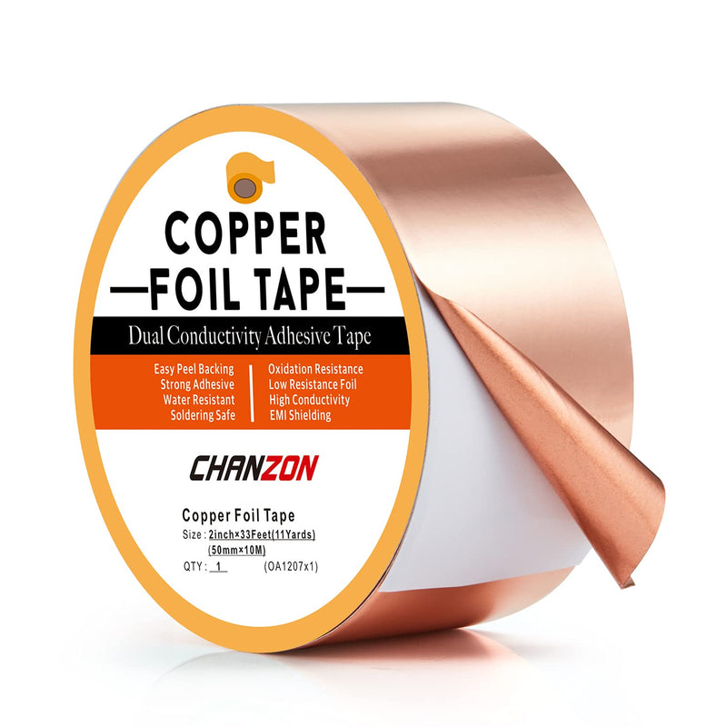 CHANZON Copper Foil Tape 50mm 2 inch x 33ft Double Sided Conductive Adhesive for Electric,Guitars,Soldering,Grounding,Repair,Crafts,Paper Circuits 7) 2inch x 33ft