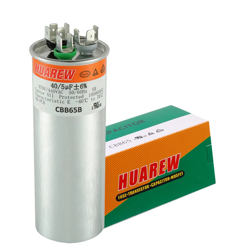 [Australia - AusPower] - 40+5 uF ±6% 40/5 MFD 370/440 VAC CBB65 Dual Run Start Round Capacitor for Condenser Straight Cool or Heat Pump Air Conditioner or AC Motor and Fan Starting 40/5 UF 