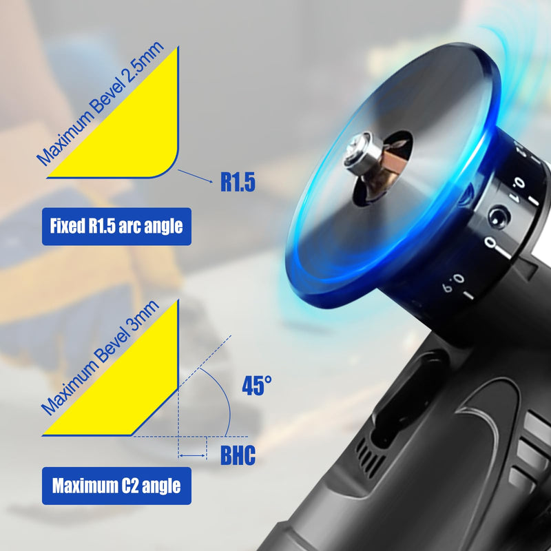 Pneumatic Chamfering Tool Handheld, Mini Air-Powered Chamfering Machine Trimming, 45° Arc Corner with 1/4 Inch Air Inlet for Metal Wood Beveling Deburring (C Angle Blades) C Angle Blades
