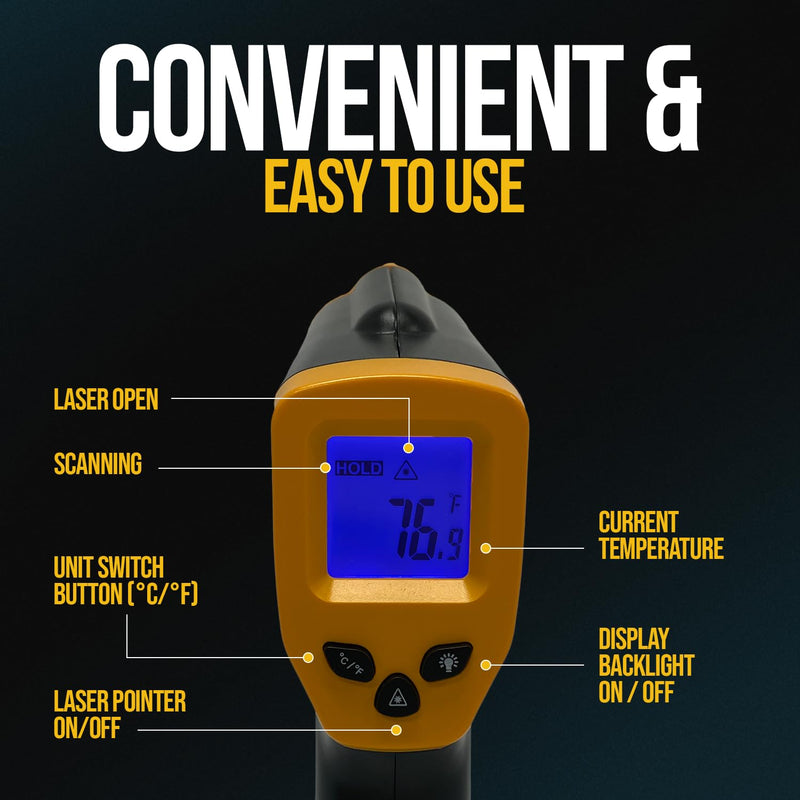 [Australia - AusPower] - Infrared Thermometer Gun - Digital Food & Surface Temp Gun (-58F to 1022F) for Pizza Oven, Grill, Meat, HVAC, Engine 