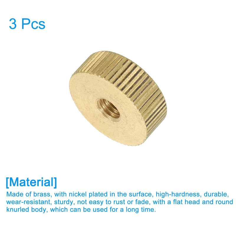 [Australia - AusPower] - uxcell Knurled Thumb Nuts, 3Pcs M6 x D20mm x H7mm Brass Flat Head Blind Hole with Collar Flat Head Blind Hole Round Knobs Fasteners for 3D Printer Parts, Machine Tools 3 