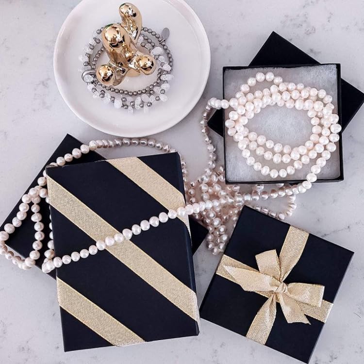 RJ Displays 15 Pack Cotton Filled Black Matte Color Paper Cardboard Jewelry Necklace, Bracelet, Watches, Belt Buckles, Pocket Watches Gift and Retail Display Boxes Size: 5 3/8" x 3 7/8" x 1" Inch Matte Black