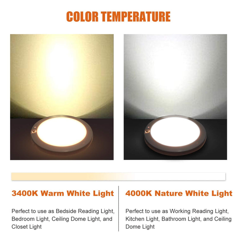 [Australia - AusPower] - Facon 5" LED RV Interior Dome Light - 3Pack12V Surface-Mount Puck Light with Switch & Night Blue Indicator, 420LM Warm White (3400K), Ideal for RVs, Motorhomes, Campers, Marine Vehicles 3Packs, 3400K Warm White 