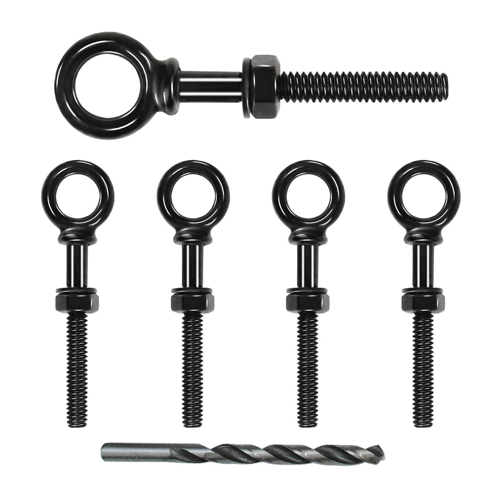 Muzata 5pack 1/4" x 3" Black Eye Bolt Heavy Duty Shoulder Lifting Ring Threaded Eyebolts T316 Stainless Steel Marine Grade UNC-3A CR31 5 Pack