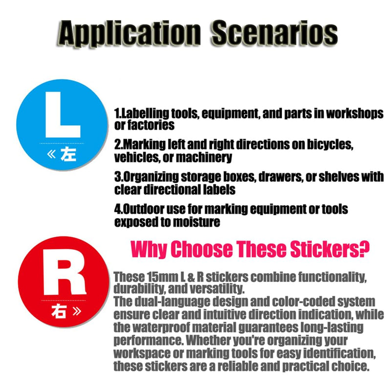 3 Sheets(240PCS) 15MM L & RStickers for Marking Left and Right Direction Indicator Sticker Waterproof Self Adhesive L R Label Stickers Round Stickers