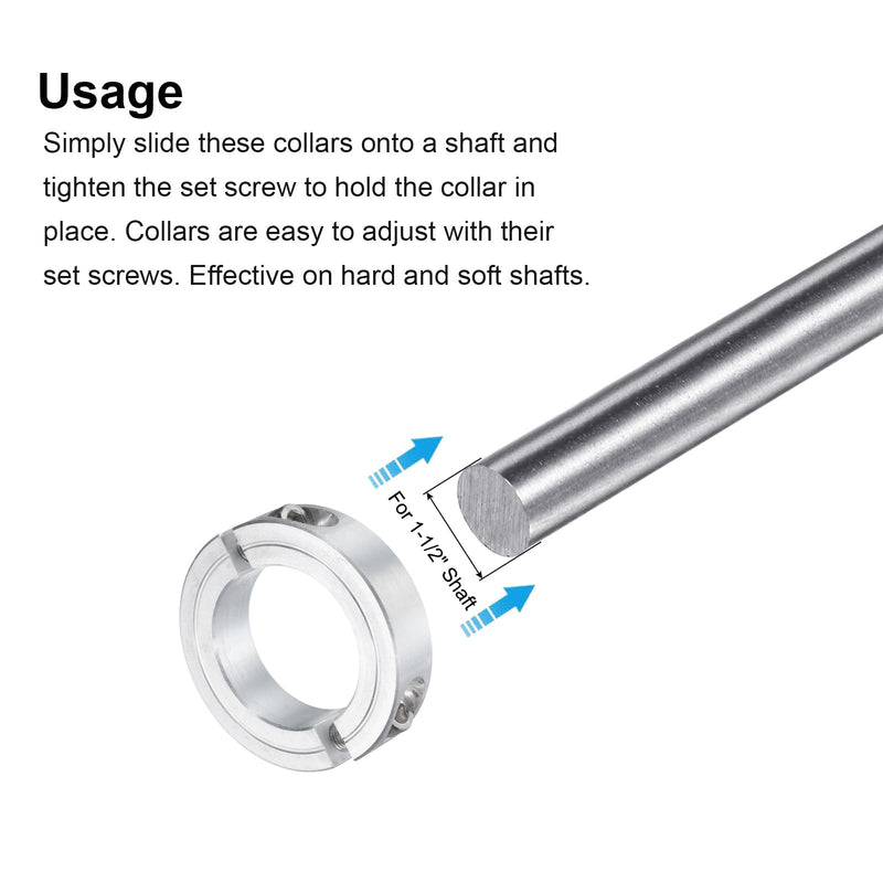 [Australia - AusPower] - uxcell 2Pcs Double Split Clamp-On Shaft Collar for 1-1/2" Shaft, Two-Piece Clamping Collar 2-3/8" OD, 9/16" Thickness, Aluminum Alloy Set Screw Split Collar Clamp 