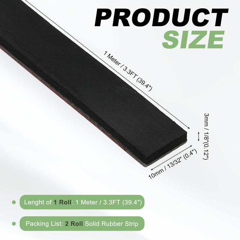 PATIKIL Neoprene Rubber Strips 3/8" Wide x 1/8" Thick x 3.3FT Long, 2Pcs Self Adhesive Solid Rubber Sheet for Shock Absorption Gasket DIY Crafts Sealing Weather Striping, Black 3/8" x 1/8" x 3.3FT 2