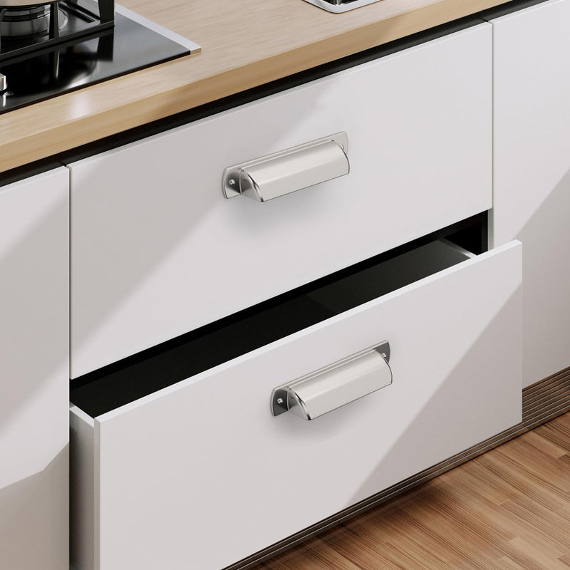 9BUILD 10 Pack Brushed Satin Nickel Cabinet Cup Pulls 3 Inch Cabinet Handles Kitchen Cabinet Hardware Cup Pulls for Cabinets Nickel Drawer Pulls Zinc Alloy Drawer Handle 3"/76MM Hole Center