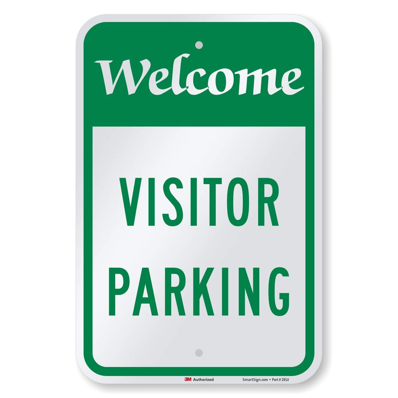 SmartSign - K-7690-EG-12x18 "Welcome - Visitor Parking" Sign | 12" x 18" 3M Engineer Grade Reflective Aluminum Green on White