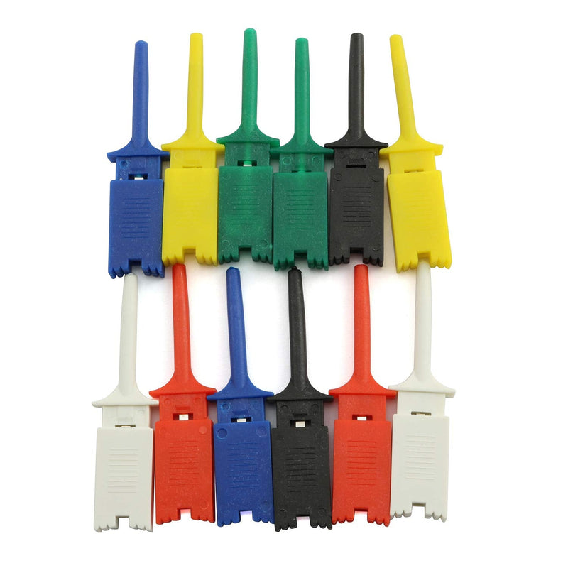 [Australia - AusPower] - Tegg 12pcs Flat Test Hook Clip for Electrical Testing Multimeter 6 Colors Mini Test Probe Grabber 