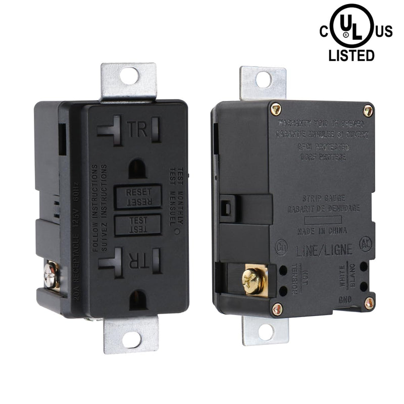 Baomain Generator GFCI Outlet 20Amp, Industrial Grade Self-Test Ground Fault Circuit Interrupter, Tamper-Resistant Receptacle,Heavy-Duty Receptacle, UL&CUL Certified, Matte Black (2-Pack) 2 Industrial Grade 20 Amp (No panel)