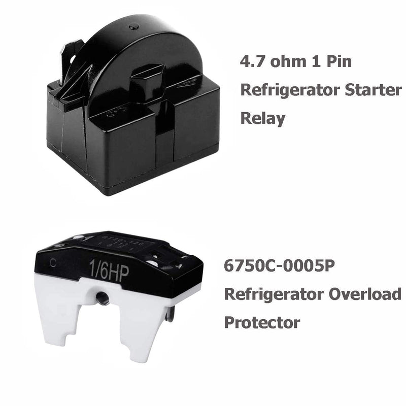 [Australia - AusPower] - Refrigerator Compressor Relay and Overload Kit 5 Sets,Refrigerator Starters QP2-4R7 4.7 Ohm 1 Pin Refrigerator PTC Starter Relays and 6750C-0005P Freezer Overload Protectors 
