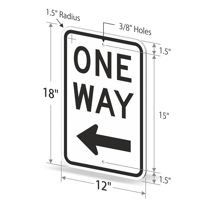 One Way Sign, One Way Sign with Left Arrow 18x12 3M Engineer Grade Reflective Rust Free .63 Aluminum, Easy to Mount Weather Resistant Made in USA by SmartSign 12" x 18" 3M EG Reflective Aluminum