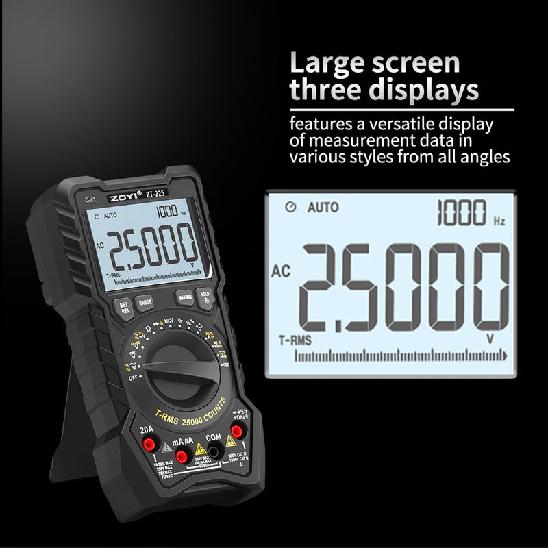 [Australia - AusPower] - ZOYI ZT-225 Digital Multimeter True RMS 25000 Counts Auto-Ranging Anti-Burn Measures Voltage Resistance Capacitance Temperature for Electricians Hobbyists Students Home Use 