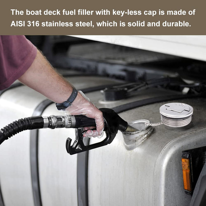 Boat Deck Fuel Filler, 1-1/2"(38mm) Steel Marine Gas Fill with Keyless Cap Hardware for Yacht Caravan RV Trucks Tractors and Trailer Fuel/Gas/Water/Waste Tanks