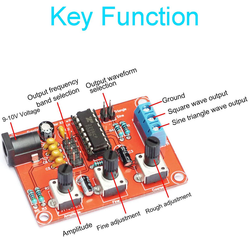 [Australia - AusPower] - Youmile XR2206 High Precision Function Signal Generator DIY Kit 1HZ-1MHZ Frequency Module 9-12V DC Input Sine / Triangle / Square Output Adjustable with DC Plug Cable 
