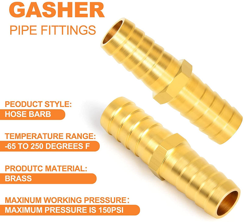 [Australia - AusPower] - GASHER 2 Pieces Brass Hose Barb Reducer, 5/8 Inch to 3/8 Inch Barb Hose ID with 4 Hose Clam, Brass Barb Reducer SPLICER Fitting Fuel/AIR/Water/Oil/Gas/WOG 5/8" Barb × 3/8" Barb?2 Way? 