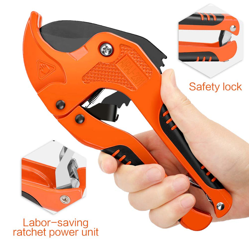 [Australia - AusPower] - AIRAJ- PVC Pipe Cutter | Cuts up to 1-5/8" (1.6'') | Ratcheting PVC Cutter Tool | PEX Pipe Cutter | V Shaped SK5 Steel Blade | For cutting PVCCPVCPPPEXPE Plastic Pipes 1-5/8"(42mm) 