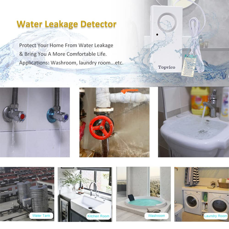 Topvico Water Leak Detectors for Home, Basements, Sump Pump, Under Sink, Moisture Alarm Sensor, 120dB Battery Operated Flood Alert, 3 Pack (95 Inch Cable) 3 Sensor (95 Inch Cable)