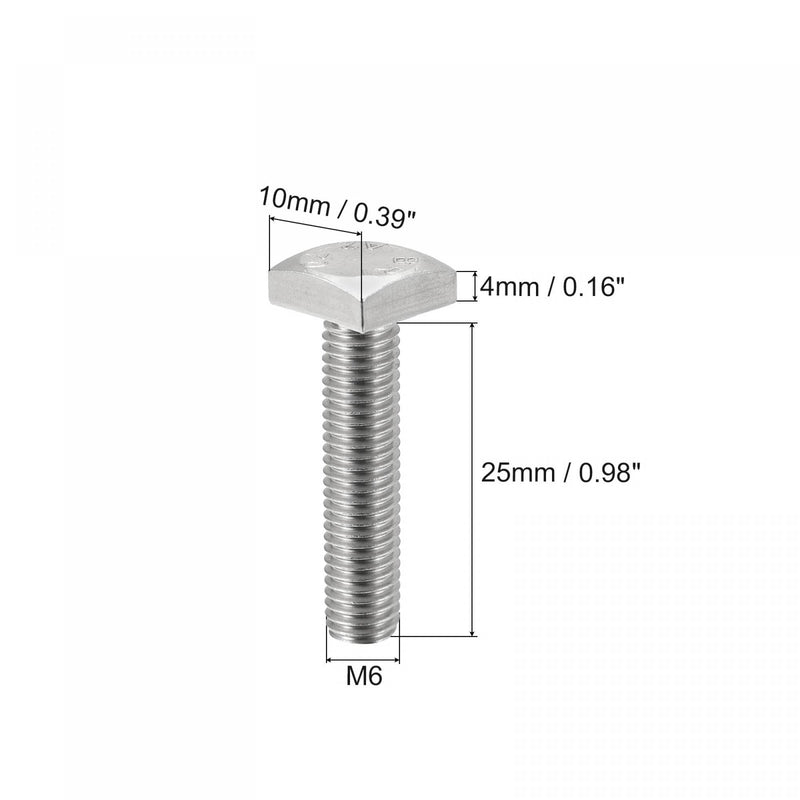 [Australia - AusPower] - uxcell Square Head Bolt, 2pcs M6x25mm Fully Thread 304 Stainless Steel Grade C Square Machine Screws 