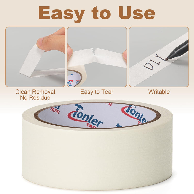 2 Rolls Masking Tape 1.88 Inch x 22 Yards, General Purpose Beige Painter Tape for Painting, Labeling, Craft, Decorating and DIY Projects, Easy to Tear and Remove 2 Rolls, 1.88IN x 22YD, Beige