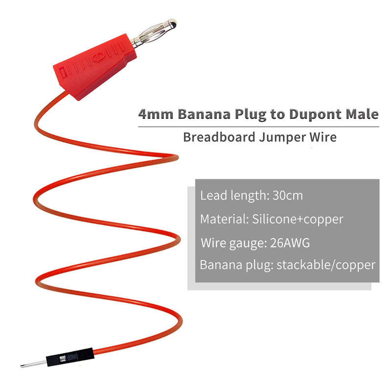 [Australia - AusPower] - Cleqee Pack of 10 Stackable Banana Plugs to Breadboard Male Jumper Wires Soft Flexible Silicone Test Leads for Electrical Testing 